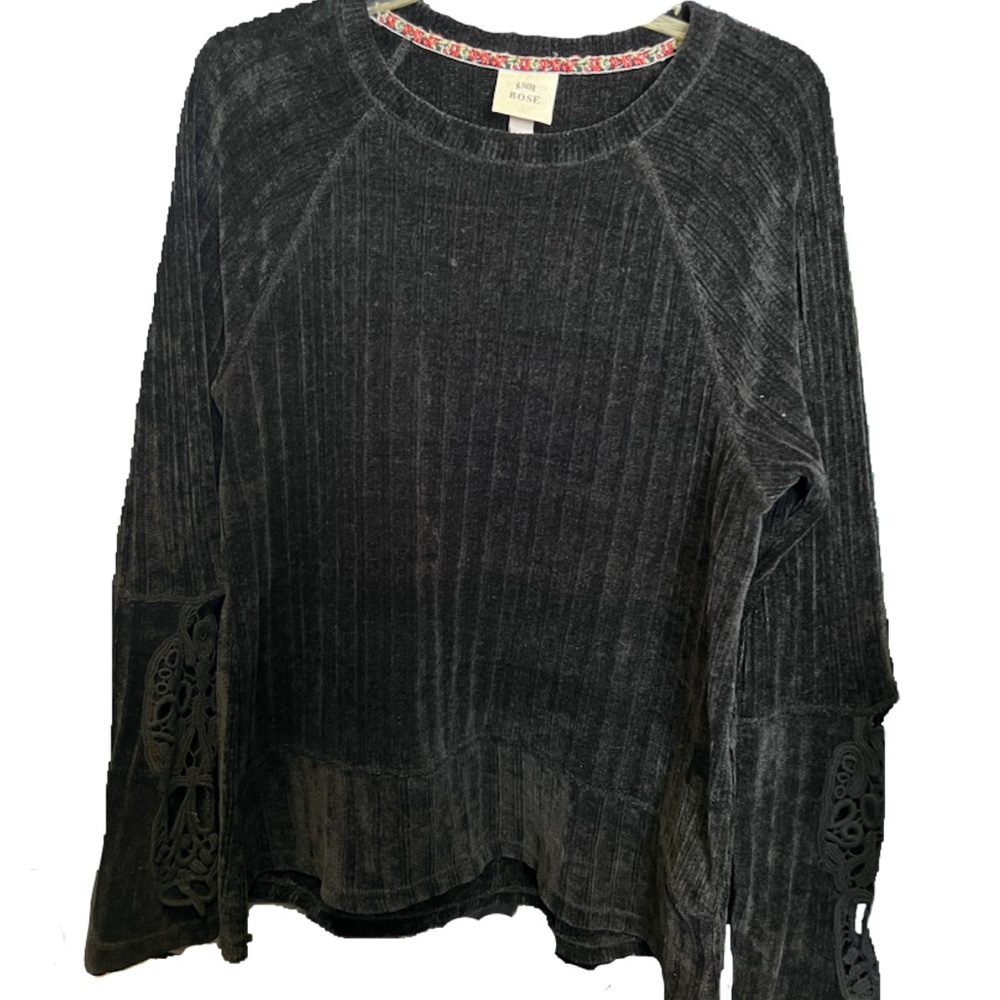 Knox Rose Black Sweater Lace Sleeve size L